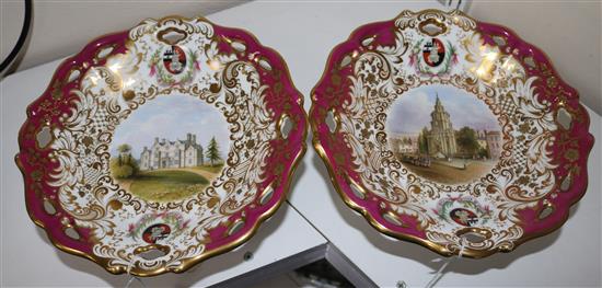 A rare pair of George Grainger & Co. Worcester topographical low footed dessert dishes, c.1846, width 24cm